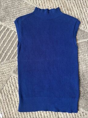 Vivid Blue Talbots Mockneck Sweater Size M Sleeveless Cotton Blend Preppy Knit